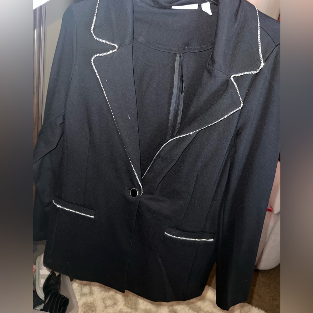 Rhinestone Trim Ponte Blazer By Willow & Root